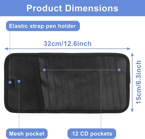 Car CD Case Holder Car Visor CD Holder DVD Vehicle Visor Storage Orangizer Large Capacity Sun Visors Organizer for CDs Visors Case with 12 DVD Storage Sleeves Mesh Pocket Pen Holders and Elastic Strap in Kuwait
