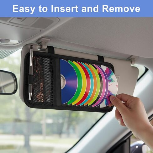 Car CD Case Holder Car Visor CD Holder DVD Vehicle Visor Storage Orangizer Large Capacity Sun Visors Organizer for CDs Visors Case with 12 DVD Storage Sleeves Mesh Pocket Pen Holders and Elastic Strap in Kuwait