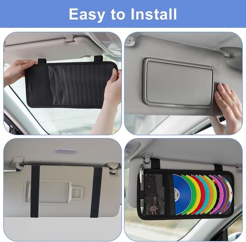 Car CD Case Holder Car Visor CD Holder DVD Vehicle Visor Storage Orangizer Large Capacity Sun Visors Organizer for CDs Visors Case with 12 DVD Storage Sleeves Mesh Pocket Pen Holders and Elastic Strap in Kuwait