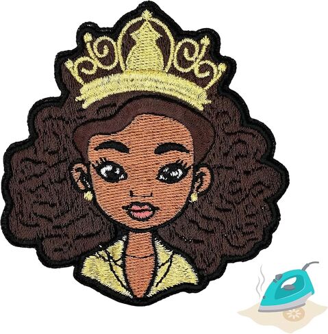 3.5" Black Girl Iron On Patch | Embroidered Cute Princess African American Applique Appliques Iron On/Sew On Patches for Holes, Clothing, Jeans, Hat, Backpacks, Hats, Jackets, Clothes in Kuwait