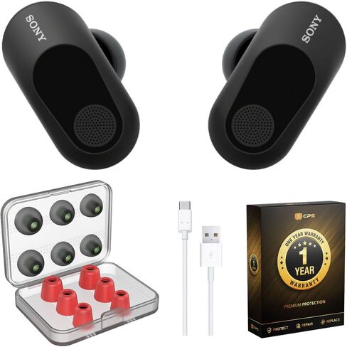 سماعات أذن Sony INZONE Buds Wireless Truly Wireless إلغاء الضوضاء للألعاب (أسود) حزمة WFG700N/B مع أطراف أذن Deco Gear S/M/L، وكابل USB-C بطول 6 بوصات وحزمة حماية محسنة CPS لمدة عام واحد in Kuwait