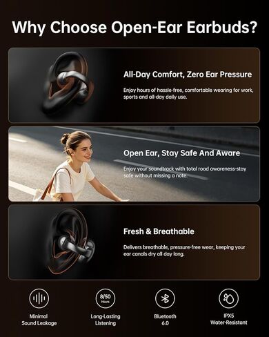 Open Ear Clip-On Earbuds, Wireless Bluetooth Ear Cuff Headphones, Ultra-Lightweight Snug Secure Fit, Glasses Friendly, AI Clear Calls, IPX5 Water-Resistant, 50H Playtime for Workout & Driving in Kuwait