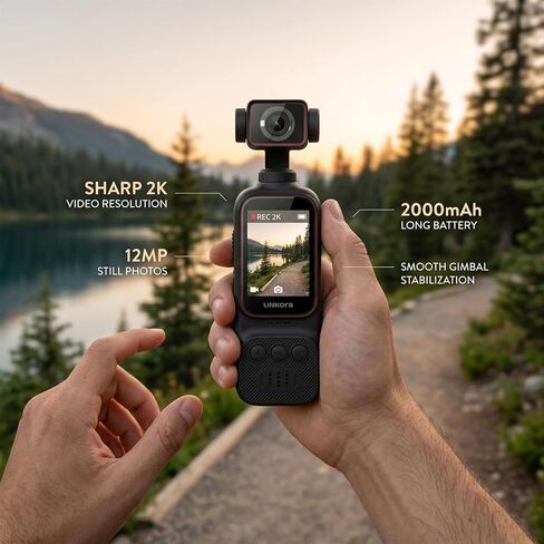 Tangxi 2K HD WiFi Action Camera, Handheld Vlogging Camera with 270 Rotating Lens, 2 Inch Display, Loop Recording, 7H Battery, Built in Condenser Mic, for Outdoor Sports in Kuwait