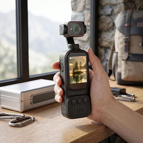 Tangxi 2K HD WiFi Action Camera, Handheld Vlogging Camera with 270 Rotating Lens, 2 Inch Display, Loop Recording, 7H Battery, Built in Condenser Mic, for Outdoor Sports in Kuwait