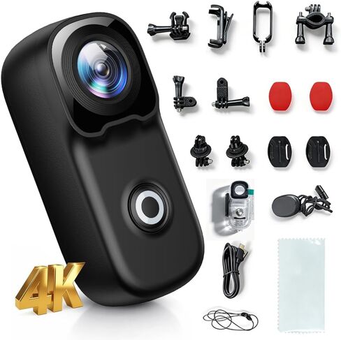 MZ02 4K WiFi Action Camera, Mini Thumb Camera with Waterproof Case, HD Sports Video Recorder for Cycling, Travel, Vlogging, Outdoor Adventures and Underwater Use in Kuwait