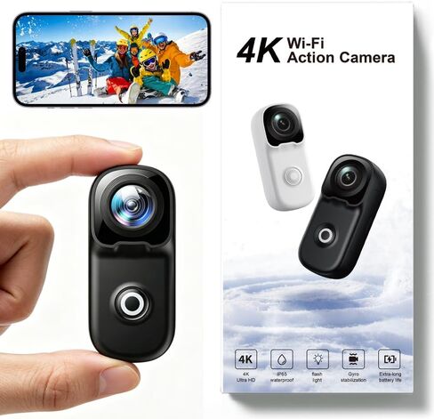MZ02 4K WiFi Action Camera, Mini Thumb Camera with Waterproof Case, HD Sports Video Recorder for Cycling, Travel, Vlogging, Outdoor Adventures and Underwater Use in Kuwait