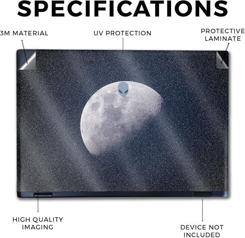 Glossy Glitter Laptop Skin Compatible with Alienware M16 R2 (2024) - Moon - Premium 3M Vinyl Protective Wrap Decal Cover - Easy to Apply | Crafted in The USA by MightySkins in Kuwait