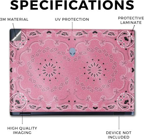 Glossy Glitter Laptop Skin Compatible with Alienware M16 R2 (2024) - Pink Bandana - Premium 3M Vinyl Protective Wrap Decal Cover - Easy to Apply | Crafted in The USA by MightySkins in Kuwait