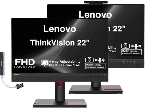 شاشة مؤتمرات Lenovo ThinkVision 22 بوصة FHD IPS مع وقت استجابة 4 مللي ثانية، مضادة للتوهج، حامل VESA (100 × 100 مم)، ارتفاع قابل للتعديل، إمالة، دوران، محور، HDMI ومنفذ USB Dockztorm in Kuwait