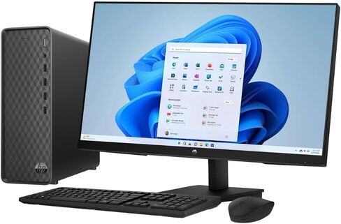 HP 27-inch Monitor, Slim Desktop Bundle, Intel Core i3-12100, 8GB RAM, 512GB SSD, Windows 11, Wireless Keyboard and Mouse, Full HD Display, Home and Office PC Setup in Kuwait