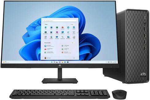 HP 27-inch Monitor, Slim Desktop Bundle, Intel Core i3-12100, 8GB RAM, 512GB SSD, Windows 11, Wireless Keyboard and Mouse, Full HD Display, Home and Office PC Setup in Kuwait