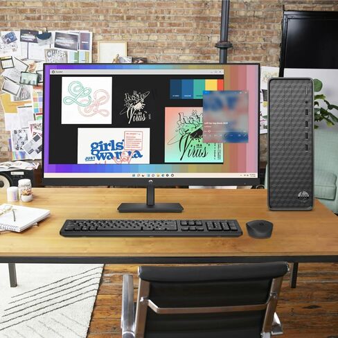 HP 27-inch Monitor, Slim Desktop Bundle, Intel Core i3-12100, 8GB RAM, 512GB SSD, Windows 11, Wireless Keyboard and Mouse, Full HD Display, Home and Office PC Setup in Kuwait