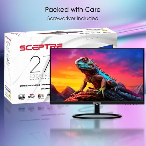 شاشة Sceptre مقاس 27 بوصة IPS 2K QHD 2560 x 1440 75 هرتز Edgeless DisplayPort HDMI مكبرات صوت مدمجة باللون الأسود in Kuwait