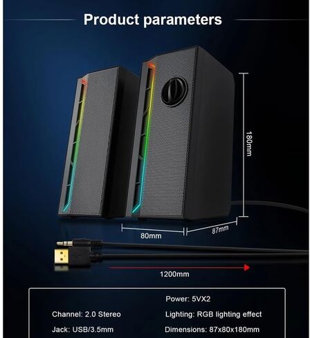 3.5 ملم Aux 2.0 ستيريو موسيقى محيطة RGB سماعات الألعاب ساوند بار للكمبيوتر المكتبي ومكبرات الصوت in Kuwait