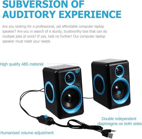Cabilock مكبر صوت صغير USB 2.0 سلكي للكمبيوتر المكتبي والكمبيوتر المحمول مكبر صوت للكمبيوتر المنزلي والمكتب الصوت المحيطي مع طاقة تيار مستمر 5 فولت in Kuwait