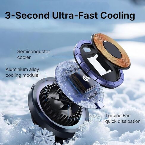 TRON Qi2 Ice Cooling Magnetic Wireless Car Charger Mount, 25W Fast Charging with Cooling Fan, MagSafe Compatible for iPhone & Android, 8-Inch Dashboard Arm Length, 43W Car Adapter, 60W Cable, in Kuwait