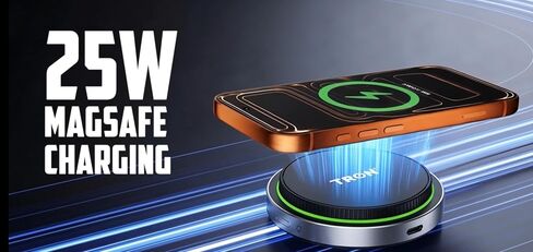 TRON Qi2 Ice Cooling Magnetic Wireless Car Charger Mount, 25W Fast Charging with Cooling Fan, MagSafe Compatible for iPhone & Android, 8-Inch Dashboard Arm Length, 43W Car Adapter, 60W Cable, in Kuwait
