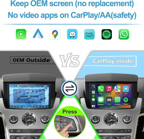 واجهة CarPlay اللاسلكية وAndroid Auto المتوافقة مع مجموعة Cadillac CTS 2009-2013 التحديثية، تدعم الكاميرا الأصلية، عجلة القيادة، صوت AUX وميكروفون، تحافظ على جميع وظائف راديو OEM in Kuwait