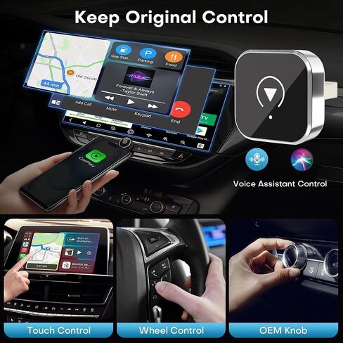 محول CarPlay اللاسلكي لجهاز iPhone (iOS 10+) - التوصيل والتشغيل التلقائي، بلوتوث وواي فاي مزدوج النطاق، تصميم مدمج من الألومنيوم، متوافق مع سيارات CarPlay السلكية في المصنع 2015-2025 in Kuwait