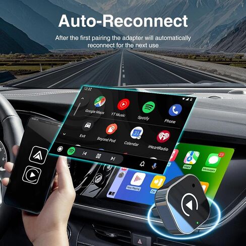 محول CarPlay اللاسلكي لجهاز iPhone (iOS 10+) - التوصيل والتشغيل التلقائي، بلوتوث وواي فاي مزدوج النطاق، تصميم مدمج من الألومنيوم، متوافق مع سيارات CarPlay السلكية في المصنع 2015-2025 in Kuwait