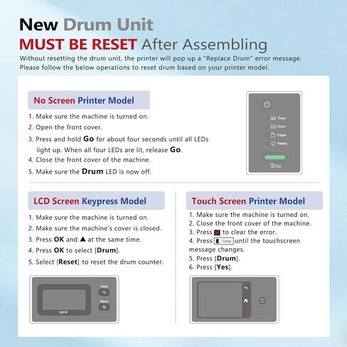 DR830 Drum 2 Pack (وليس حبر) بديل لوحدة الطبل Brother DR830 Drum DR-830 ​​TN830 TN-830 تستخدم مع طابعة HL-L2460DW DCP-L2640DW HL-L2480DW HL-L2400D HL-L2405W MFC-L2820DW in Kuwait