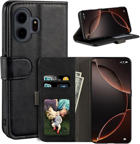 Leather Flip Cover Compatible with TCL NxtPaper 70 Pro 5G Wallet Case with Card Slots, Magnetic Closure, Stand Function, RFID Shockproof Folio (Black) in Kuwait