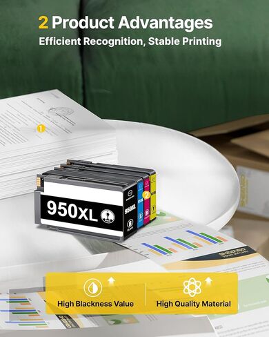 مجموعة خراطيش الحبر 950XL 951XL متوافقة مع حزمة كومبو خراطيش الحبر HP 950 951 لطابعة HP OfficeJet Pro 8600 8610 8630 8620 8615 8625 8100 276DW 251DW (4 عبوات أسود سماوي أرجواني أصفر) in Kuwait