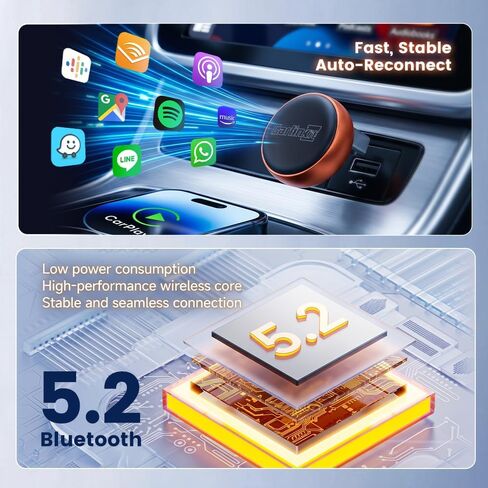 Carlinkit Mini Ultra 3 Wireless CarPlay Adapter, Wireless Android Auto Adapter, Convert OEM Wired to Wireless Dongle, USB-A/C Plug & Play, Auto-Connect, OTA Upgrade, Orange in Kuwait