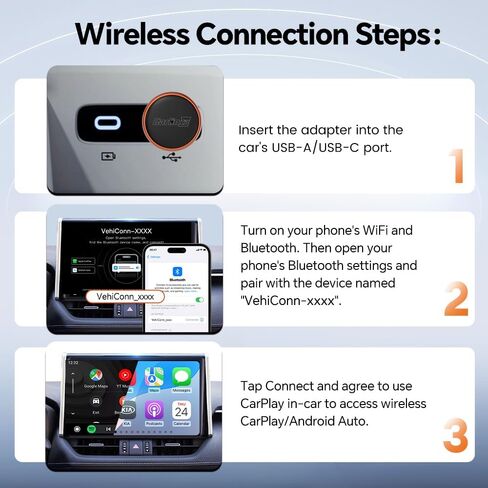 Carlinkit Mini Ultra 3 Wireless CarPlay Adapter, Wireless Android Auto Adapter, Convert OEM Wired to Wireless Dongle, USB-A/C Plug & Play, Auto-Connect, OTA Upgrade, Orange in Kuwait