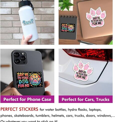 (3 Pcs) Say Hi to Your Dog for Me Holographic Stickers, Funny Friendly, Dog Lover, Dog's Paw Holographic Decals Waterproof Vinyl Sticker for Laptop, Water Bottle, Car, Toolbox, Phone Case 3 Inches in Kuwait