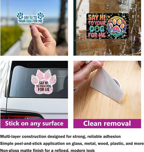 (3 Pcs) Say Hi to Your Dog for Me Holographic Stickers, Funny Friendly, Dog Lover, Dog's Paw Holographic Decals Waterproof Vinyl Sticker for Laptop, Water Bottle, Car, Toolbox, Phone Case 3 Inches in Kuwait