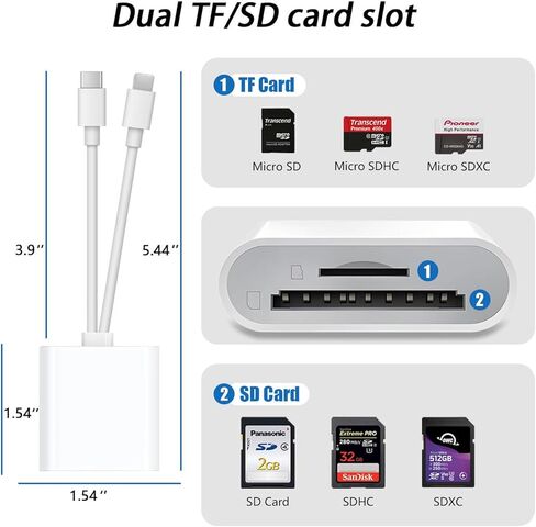 قارئ بطاقات SD USB C لأجهزة iPhone وiPad ومحول بطاقة SD للكاميرا الرقمية وقارئ بطاقات الذاكرة ذو الواجهة المزدوجة، لا يتطلب تطبيقًا in Kuwait