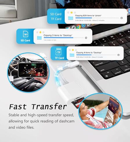 قارئ بطاقات SD USB C لأجهزة iPhone وiPad ومحول بطاقة SD للكاميرا الرقمية وقارئ بطاقات الذاكرة ذو الواجهة المزدوجة، لا يتطلب تطبيقًا in Kuwait