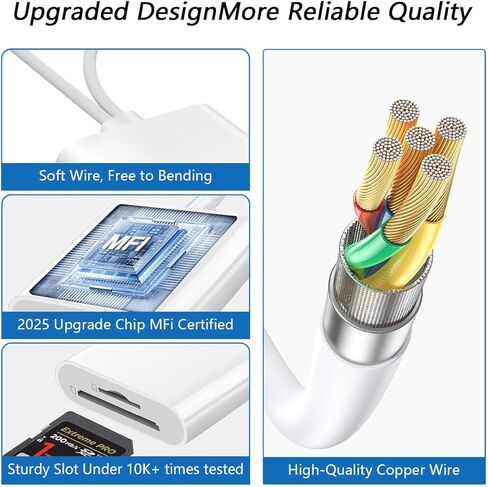 قارئ بطاقات SD USB C لأجهزة iPhone وiPad ومحول بطاقة SD للكاميرا الرقمية وقارئ بطاقات الذاكرة ذو الواجهة المزدوجة، لا يتطلب تطبيقًا in Kuwait