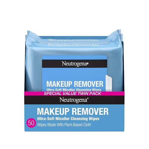Neutrogena Cleansing Fragrance Free Makeup Remover Face Wipes, Cleansing Facial Towelettes for Waterproof Makeup, Alcohol-Free, Unscented, 100% Plant-Based Fibers, Twin Pack, 2 x 25 ct in Saudi Arabia