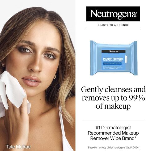 Neutrogena Cleansing Fragrance Free Makeup Remover Face Wipes, Cleansing Facial Towelettes for Waterproof Makeup, Alcohol-Free, Unscented, 100% Plant-Based Fibers, Twin Pack, 2 x 25 ct in Saudi Arabia