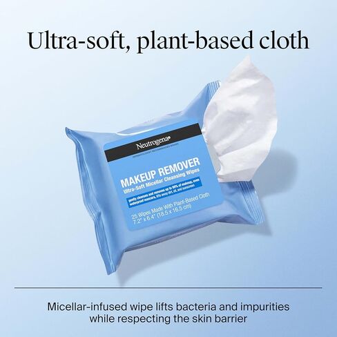 Neutrogena Cleansing Fragrance Free Makeup Remover Face Wipes, Cleansing Facial Towelettes for Waterproof Makeup, Alcohol-Free, Unscented, 100% Plant-Based Fibers, Twin Pack, 2 x 25 ct in Saudi Arabia