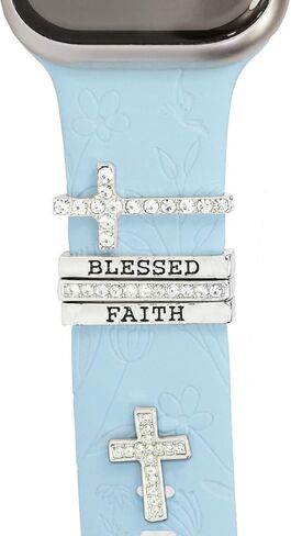 Women Cross Blessed Faith Watch Band Charms for Apple Watch 38mm 40mm 41mm 42mm 44mm 45mm 49mm , Men Silver Rose Gold Slide Decorative Rings Loops For iWatch series 8 7 6 5 4 3 2 se,For Samsung Galaxy watch 5/4,Christian Smart Watchband Accessories in Saudi Arabia
