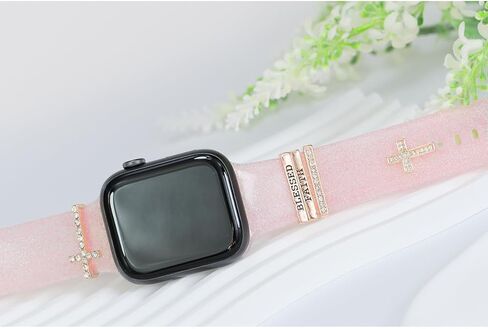 Women Cross Blessed Faith Watch Band Charms for Apple Watch 38mm 40mm 41mm 42mm 44mm 45mm 49mm , Men Silver Rose Gold Slide Decorative Rings Loops For iWatch series 8 7 6 5 4 3 2 se,For Samsung Galaxy watch 5/4,Christian Smart Watchband Accessories in Saudi Arabia