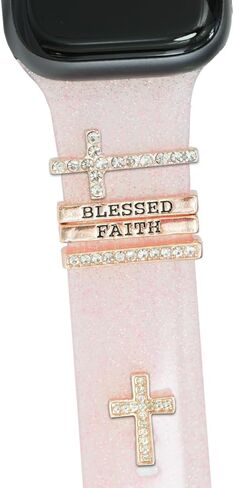 Women Cross Blessed Faith Watch Band Charms for Apple Watch 38mm 40mm 41mm 42mm 44mm 45mm 49mm , Men Silver Rose Gold Slide Decorative Rings Loops For iWatch series 8 7 6 5 4 3 2 se,For Samsung Galaxy watch 5/4,Christian Smart Watchband Accessories in Saudi Arabia