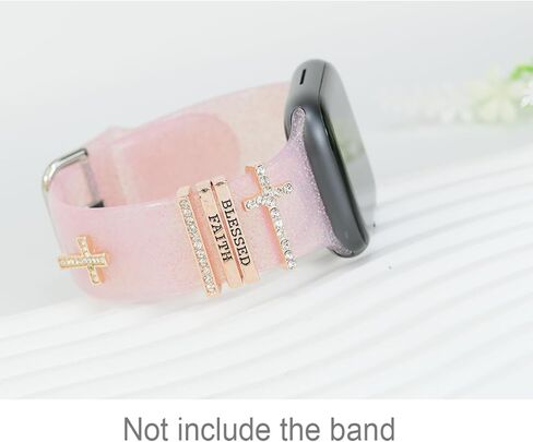Women Cross Blessed Faith Watch Band Charms for Apple Watch 38mm 40mm 41mm 42mm 44mm 45mm 49mm , Men Silver Rose Gold Slide Decorative Rings Loops For iWatch series 8 7 6 5 4 3 2 se,For Samsung Galaxy watch 5/4,Christian Smart Watchband Accessories in Saudi Arabia