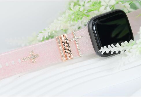 Women Cross Blessed Faith Watch Band Charms for Apple Watch 38mm 40mm 41mm 42mm 44mm 45mm 49mm , Men Silver Rose Gold Slide Decorative Rings Loops For iWatch series 8 7 6 5 4 3 2 se,For Samsung Galaxy watch 5/4,Christian Smart Watchband Accessories in Saudi Arabia