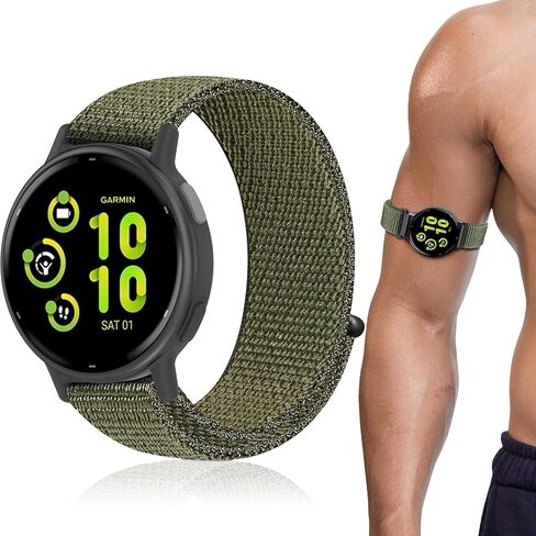 20mm Sport Ankle/Arm Band Compatible with Garmin Vivoactive 6/Vivoactive 5/3/3 Music/Venu Sq 2, Quick Release Nylon Bicep Watch Strap for Forerunner 165/55/245/645/570-42mm Women Men in Kuwait