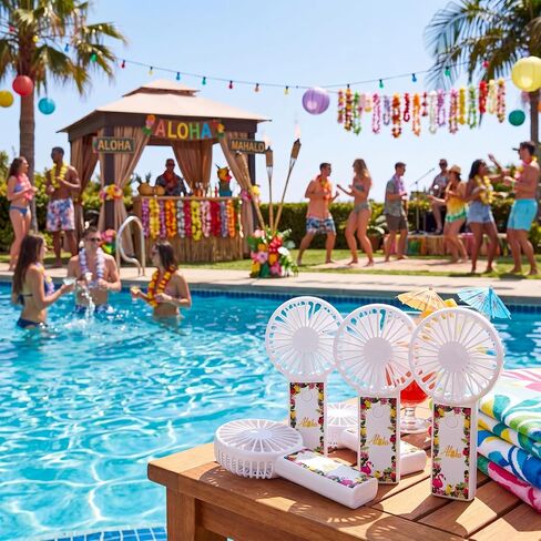 12 Pack Hawaii Theme Portable Handheld Fan USB Rechargeable Mini Personal Eyelash Fan with 3 Speeds for Hawaii Party Summer Pool Party Favor in Kuwait