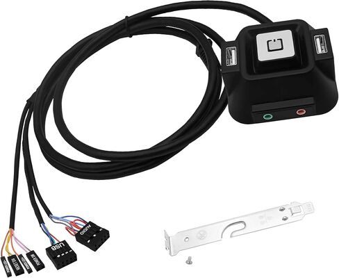 مفتاح الطاقة للكمبيوتر المكتبي ومفتاح الطاقة مع منافذ USB مزدوجة ومنفذ ميكروفون الصوت HDD وزر تشغيل عن بعد للكمبيوتر الخارجي لمقهى الإنترنت والعائلة - 1.5 متر /4.92 قدم in Kuwait