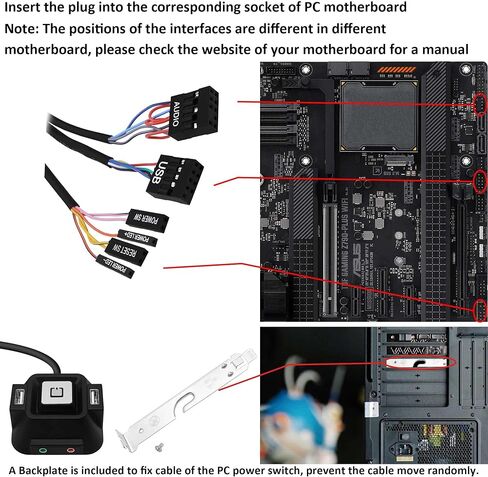 مفتاح الطاقة للكمبيوتر المكتبي ومفتاح الطاقة مع منافذ USB مزدوجة ومنفذ ميكروفون الصوت HDD وزر تشغيل عن بعد للكمبيوتر الخارجي لمقهى الإنترنت والعائلة - 1.5 متر /4.92 قدم in Kuwait