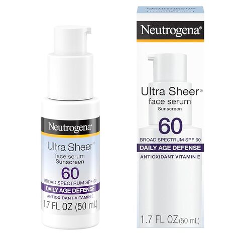 Neutrogena Ultra Sheer Moisturizing Face Serum with Vitamin E & SPF 60+, All Day Facial Sunscreen Serum with Broad Spectrum UVA/UVB Protection, Fragrance-Free, Oxybenzone-Free, 1.7 oz in Saudi Arabia