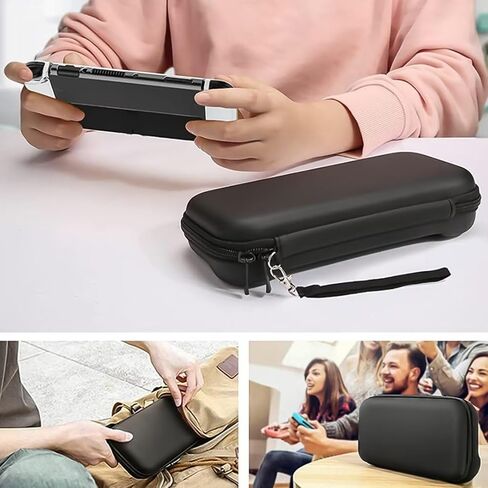 لجهاز Nintendo Switch OLED - حقيبة حمل سوداء وغطاء شفاف وقطعتين من واقي الشاشة الزجاجي المقوى بصلابة 9H (مع أغطية الإبهام) in Kuwait