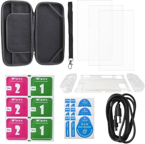 For Nintendo Switch - Clear Protective Shell Hard Case Cover and Black Carrying Bag, 3Pcs Clear Screen Protector for Nintendo Switch 2017, Sturdy and in Kuwait