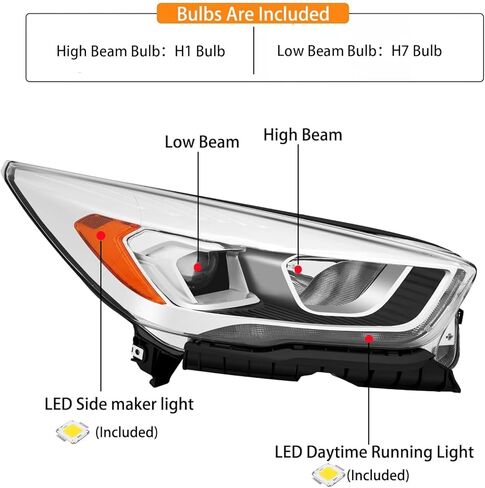 2PCS Headlights Assembly With Bulbs For 2017 2018 2019 Ford Escape(Kuga) S SE SEL Titanium Halogen With LED Daytime running light Replacement Headlamps Black Housing Amber Side in Saudi Arabia
